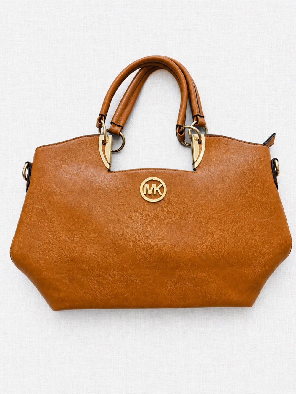Michael Kors Cognac Leather Satchel with Gold MK Accent
